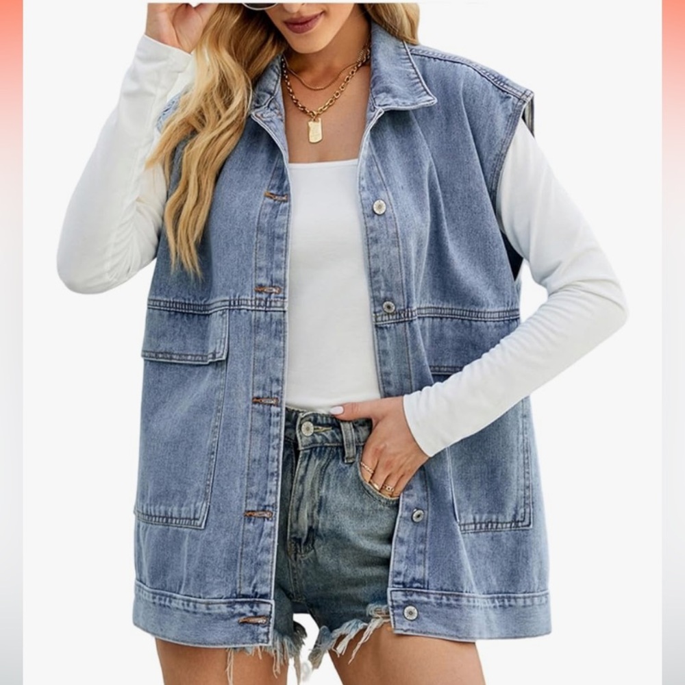 No Brand Oversize Blue Denim Vest